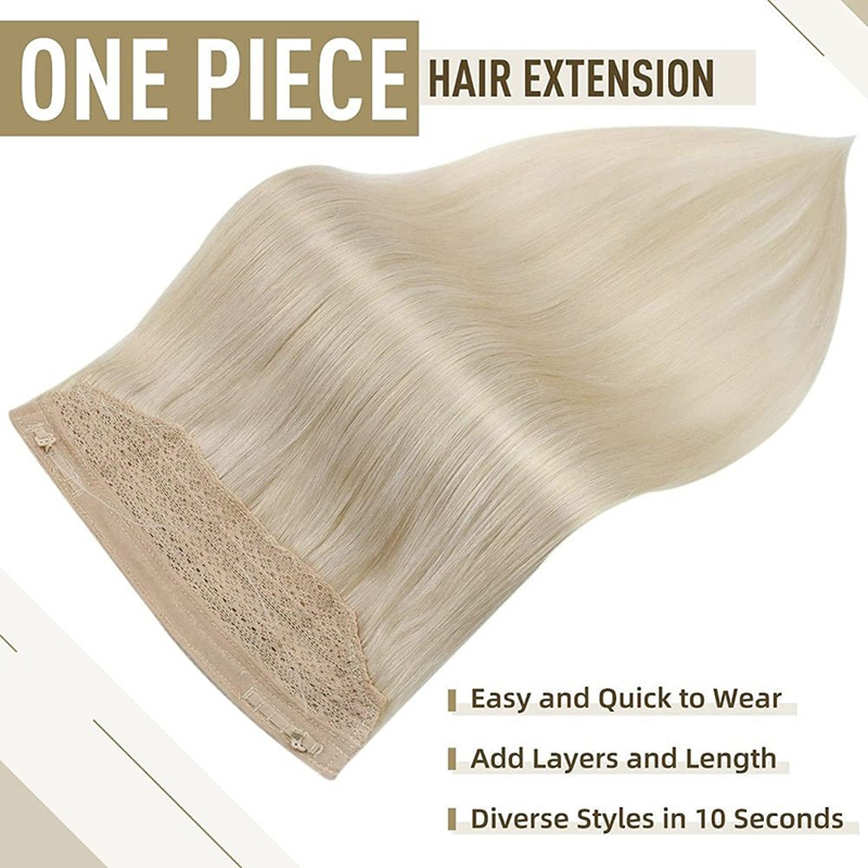 100% Human Hair Halo Extensions Platinum Blonde #60 100g Wire Extension
