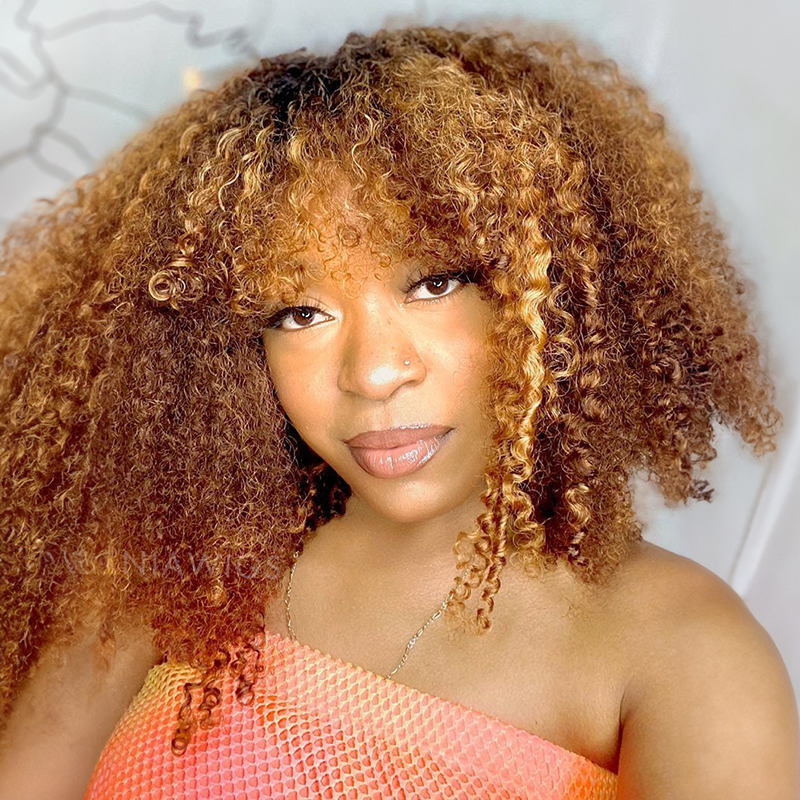 13x4 Afro Kinky Curly Wig With Bangs Human Hair Lace Front Wigs
