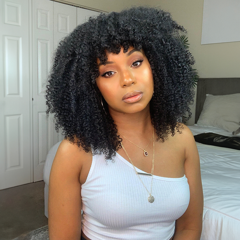 13x4 Afro Kinky Curly Wig With Bangs Human Hair Lace Front Wigs