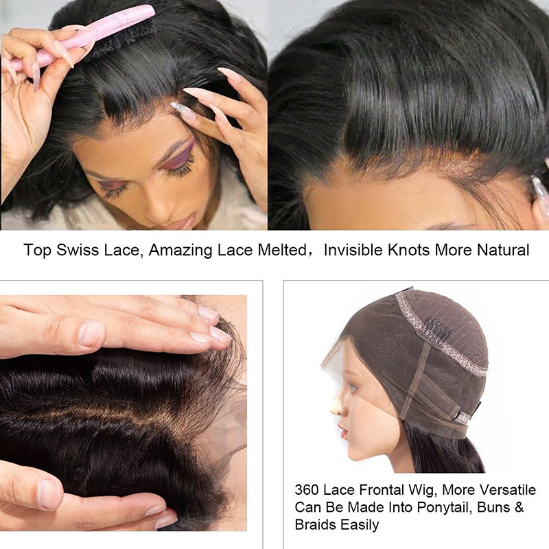 360 Lace Frontal Wigs Body Wave Human Hair With Baby Hair 180% Density