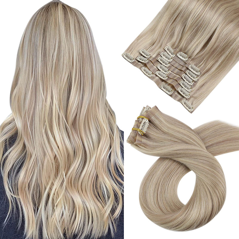 Ash Blonde PU Seamless Clip In Remy Human Hair Extensions (#P18/613)