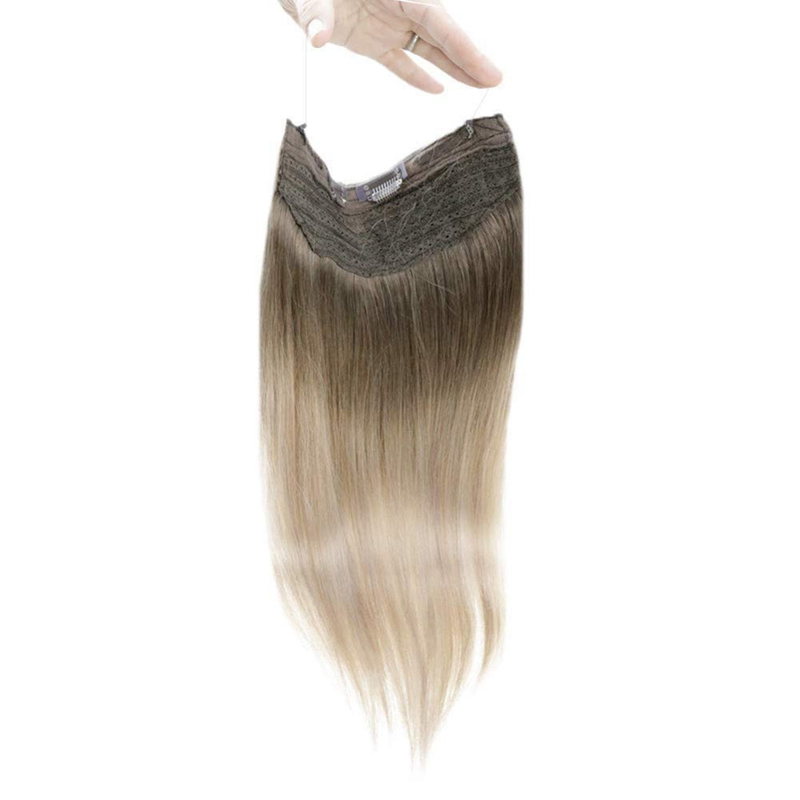 Balayage Halo Hair Extensions Human Hair Brown and Blonde #8/60/18
