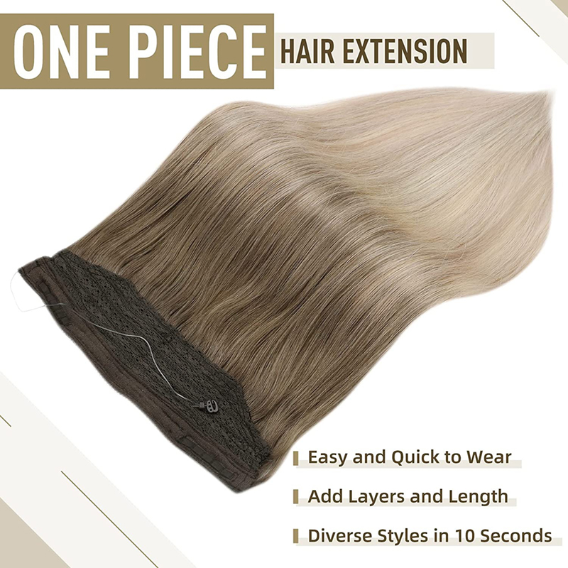 Balayage Halo Hair Extensions Human Hair Brown and Blonde #8/60/18