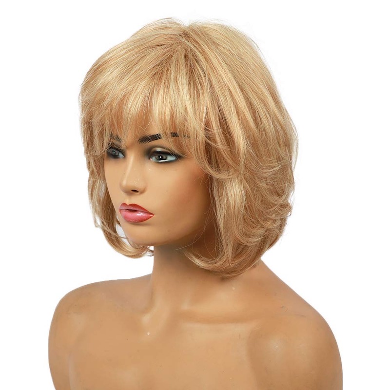 Blonde Wigs for Women Healthy Synthetic Fiber Layered Wig Side Part