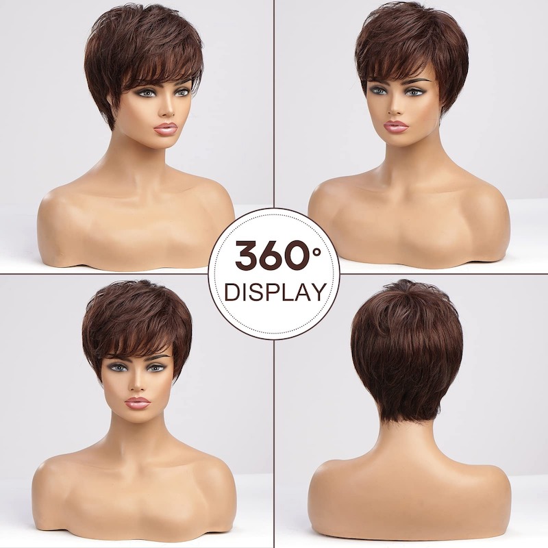 Brown Synthetic Wig Pixie Cut for Women Layered Style Daily Wigs