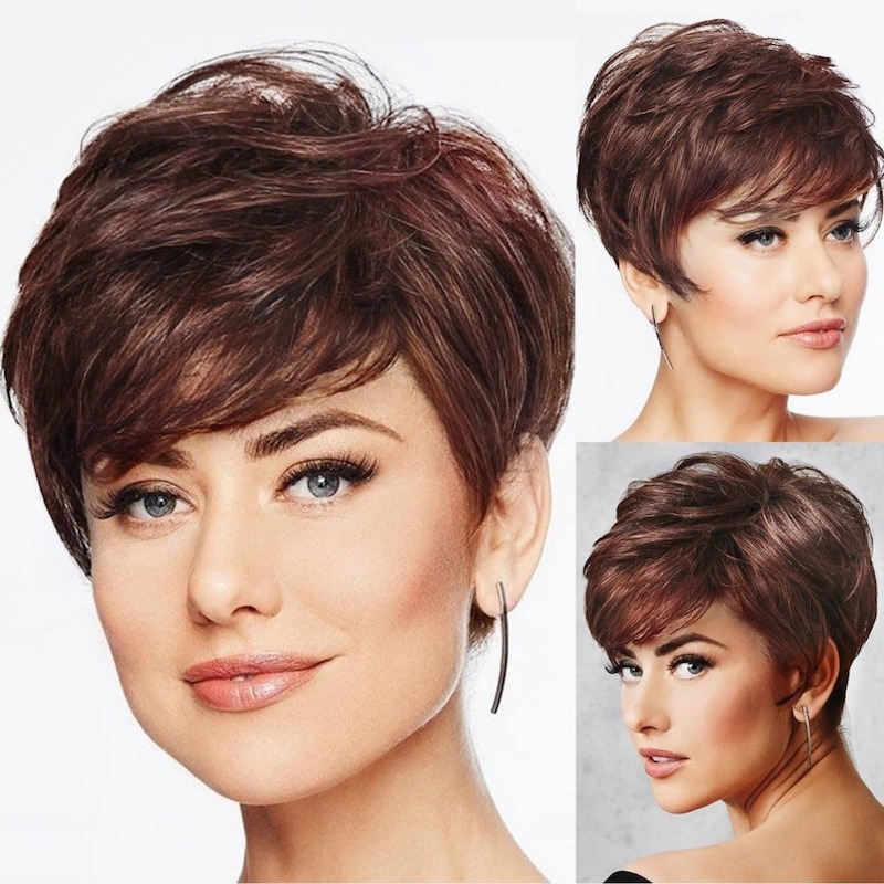 Brown Synthetic Wig Pixie Cut for Women Layered Style Daily Wigs