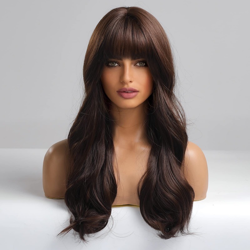 Brown Wig with Bangs Body Wave Wig Synthetic Wigs Natural Looking