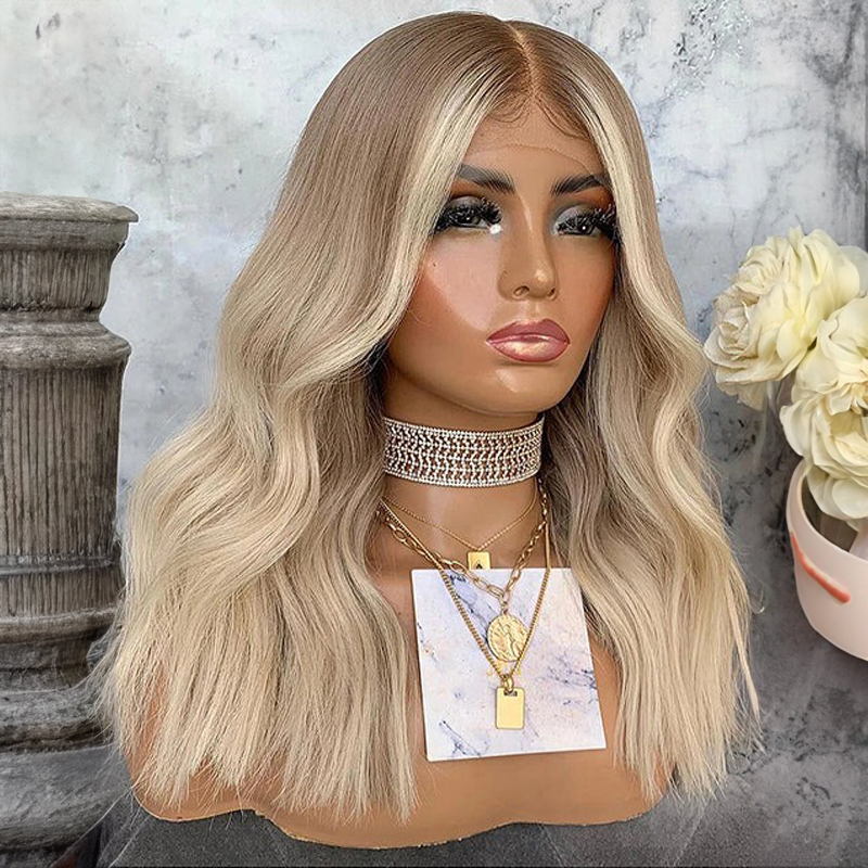 Highlight Ash Blonde Wavy 13x4 Lace Wig Glueless Front Lace Human Hair Wig