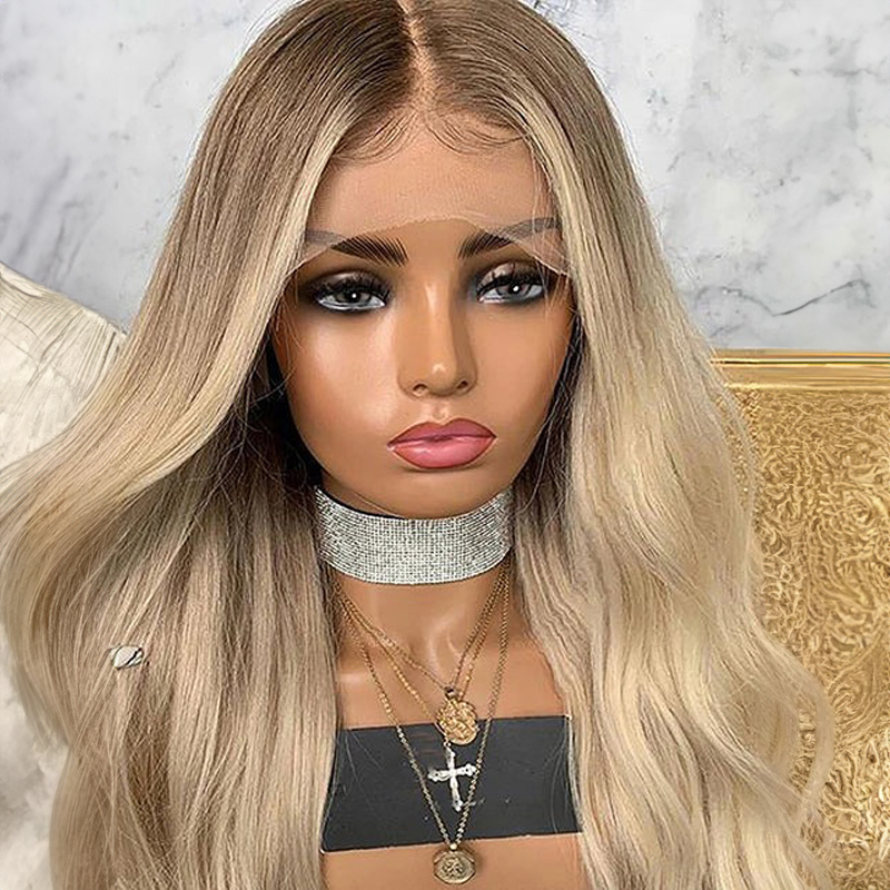 Highlight Ash Blonde Wavy 13x4 Lace Wig Glueless Front Lace Human Hair Wig