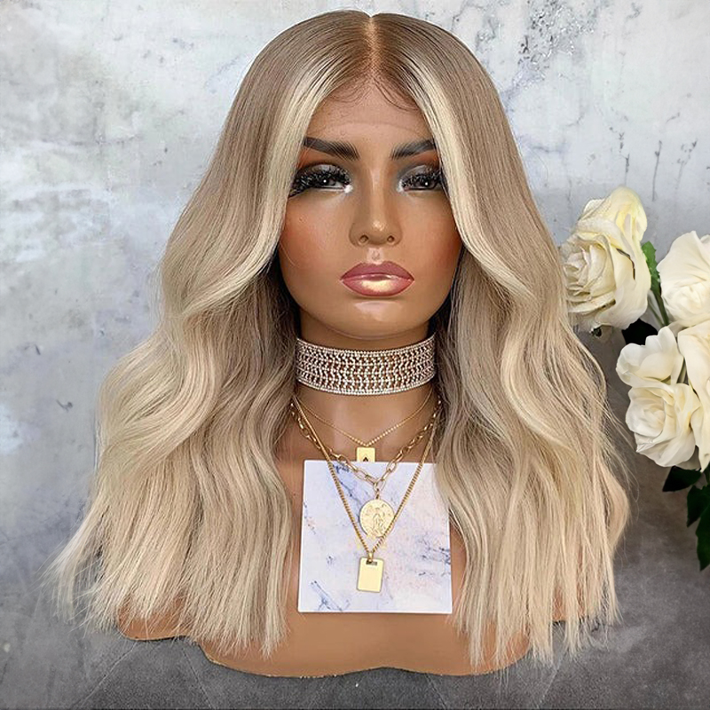 Highlight Ash Blonde Wavy 13x4 Lace Wig Glueless Front Lace Human Hair Wig
