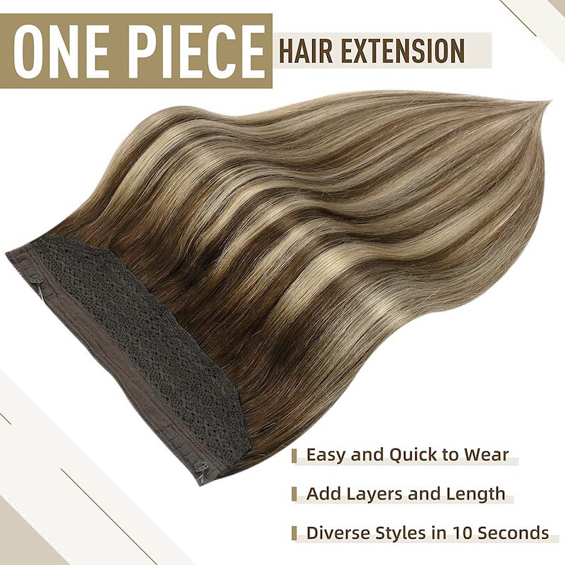 Highlight Blonde Halo Hair Extensions Brown Fish Wire Extensions #4/24/4