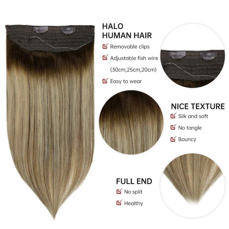 Highlight Blonde Halo Hair Extensions Brown Fish Wire Extensions #4/24/4