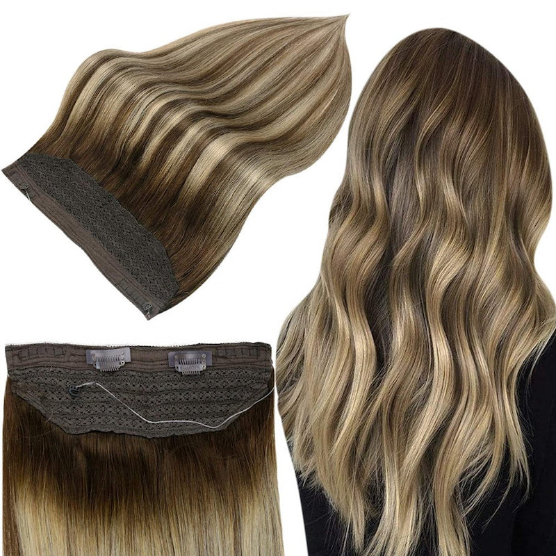 Highlight Blonde Halo Hair Extensions Brown Fish Wire Extensions #4/24/4