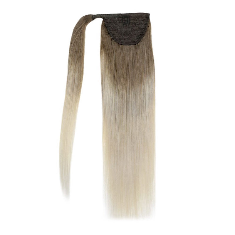 Human Hair Ponytail Extensions Balayage #8/60 Wrap Around Clip In 100G