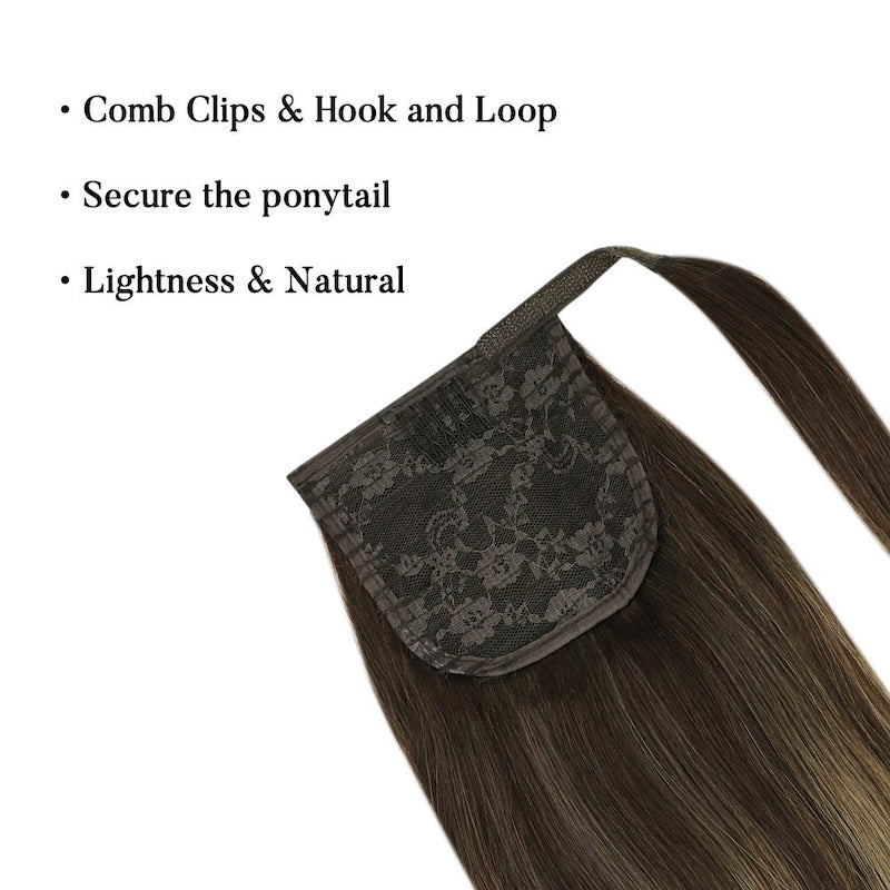 Human Hair Ponytail Extensions Balayage Highlights #2/8/2 100G Straight