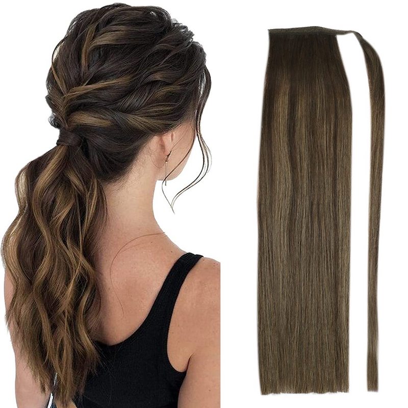 Human Hair Ponytail Extensions Balayage Highlights #2/8/2 100G Straight