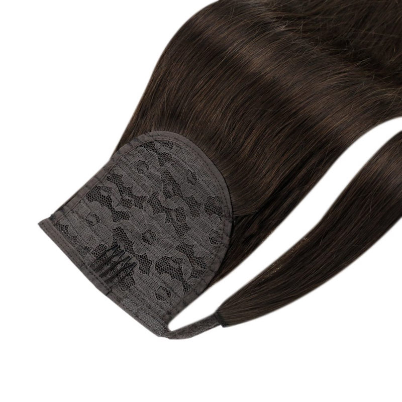 Human Hair Ponytail Extensions Wrap Around Clip In 100G #2 Darkest Brown