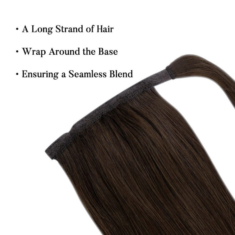 Human Hair Ponytail Extensions Wrap Around Clip In 100G #2 Darkest Brown