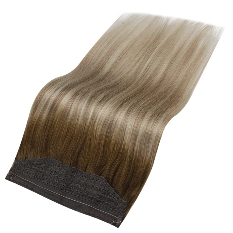 Invisible Wire Hair Extensions Human Hair Ombre Brown And Blonde 100g