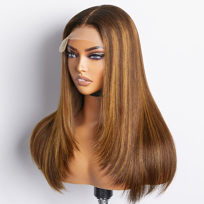 Layered Cut Brown Mix Blonde Glueless 5x5 Closure Lace Wig Pre-plucked