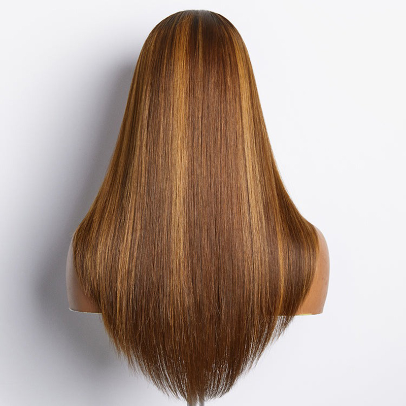 Layered Cut Brown Mix Blonde Glueless 5x5 Closure Lace Wig Pre-plucked