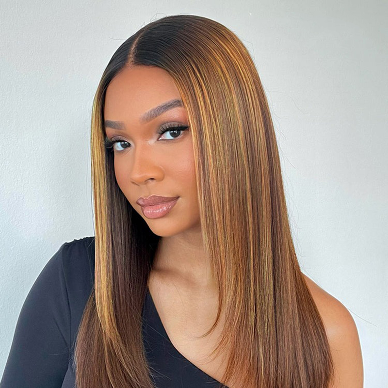 Layered Cut Brown Mix Blonde Glueless 5x5 Closure Lace Wig Pre-plucked