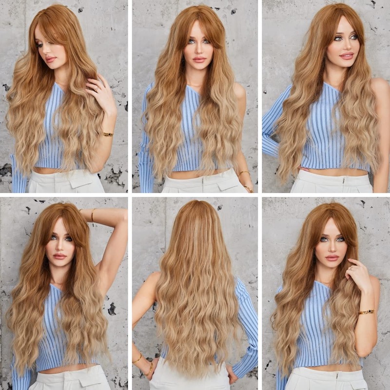Long Curly Brown Blonde Wigs for Women Synthetic Wavy Cosplay Wigs