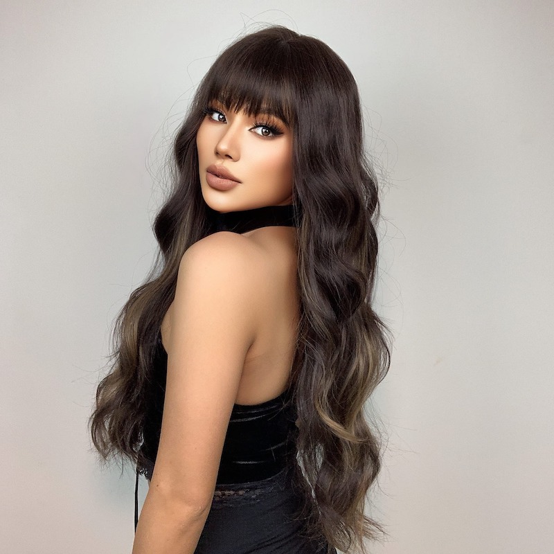 Ombre Brown Curly Wigs Synthetic Fiber Wigs Soft Natural Looking
