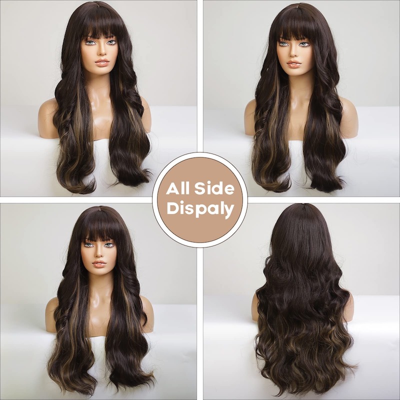 Ombre Brown Curly Wigs Synthetic Fiber Wigs Soft Natural Looking