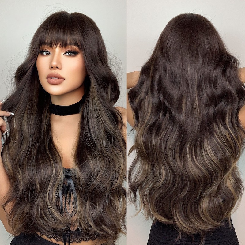 Ombre Brown Curly Wigs Synthetic Fiber Wigs Soft Natural Looking