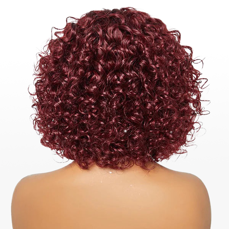 Ombre Dark Burgundy Red Wig Short Water Wave Wig With Bangs For Mom