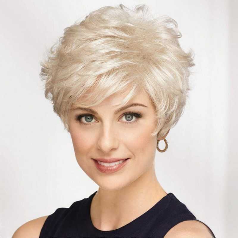 Platinum Blonde Wigs for Women Synthetic Pixie Cut Wig With Bang