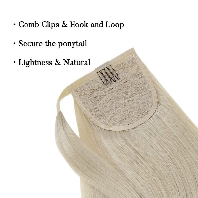 Ponytail Extension Human Hair Platinum Blonde #60 100G Clip In Extension