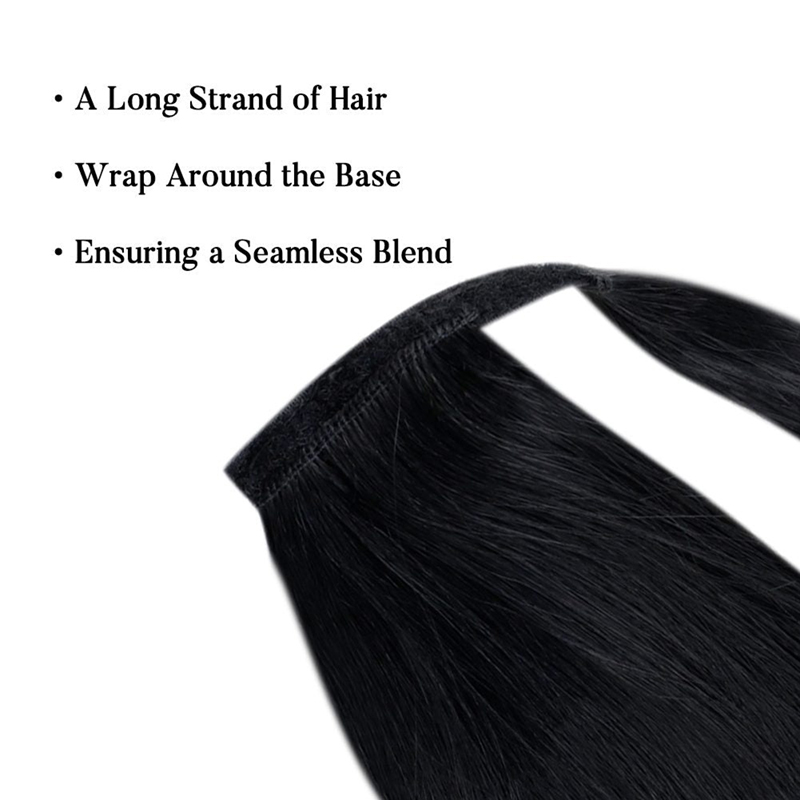 Ponytail Extension Human Hair Wrap Around Clip in Ponytail 100g #1 Jet Black