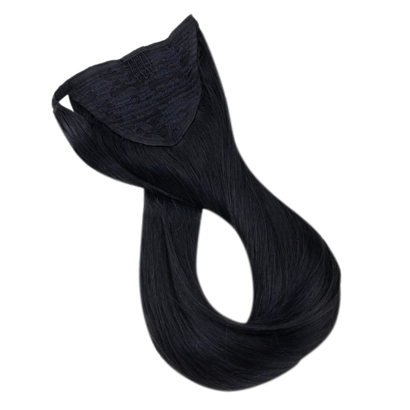 Ponytail Extension Human Hair Wrap Around Clip in Ponytail 100g #1 Jet Black