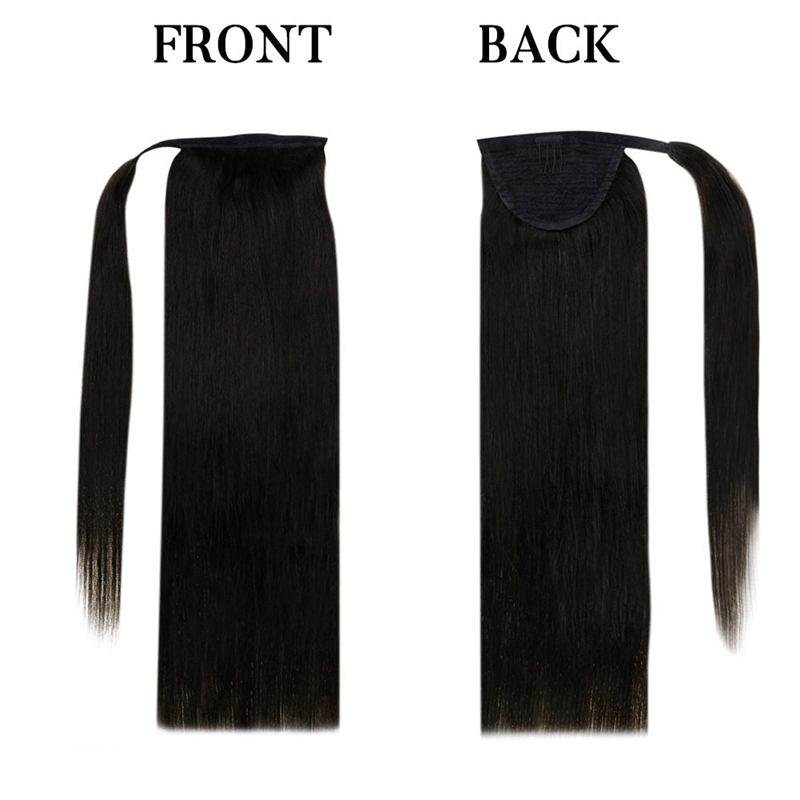 Ponytail Extension Human Hair Wrap Around Clip in Ponytail 100g #1 Jet Black