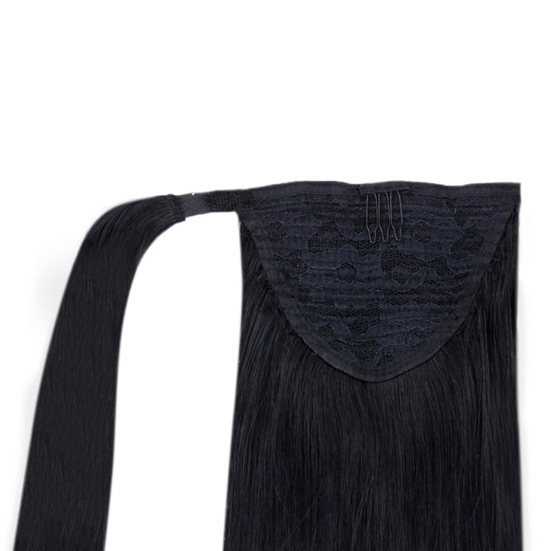 Ponytail Extension Human Hair Wrap Around Clip in Ponytail 100g #1 Jet Black