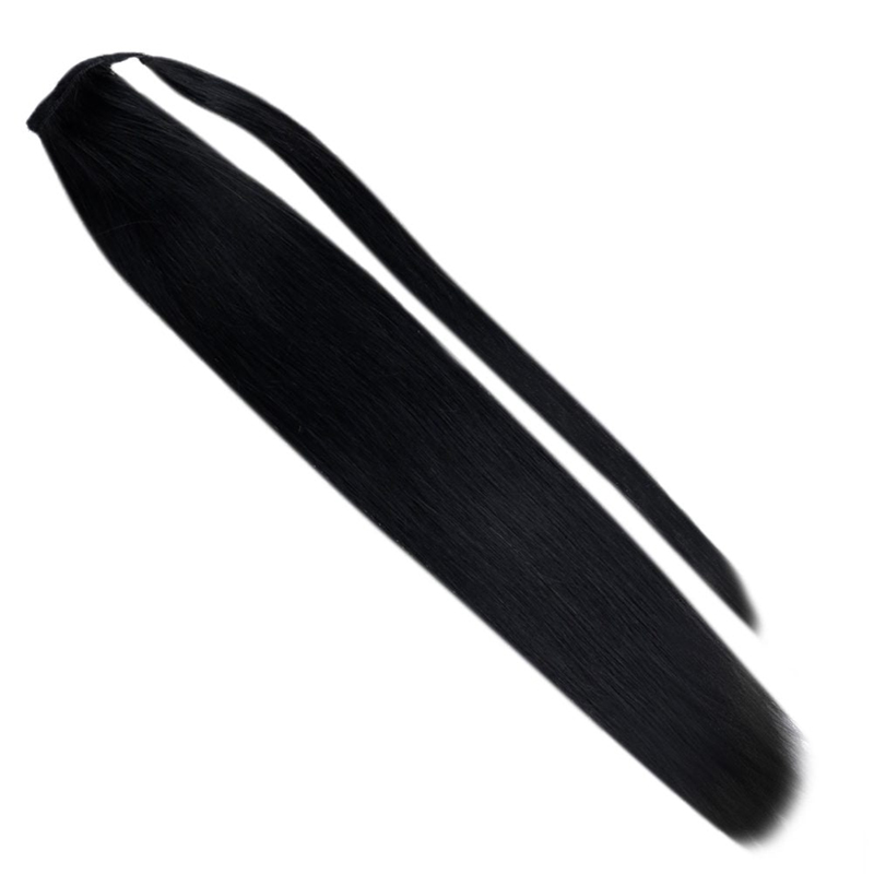 Ponytail Extension Human Hair Wrap Around Clip in Ponytail 100g #1 Jet Black