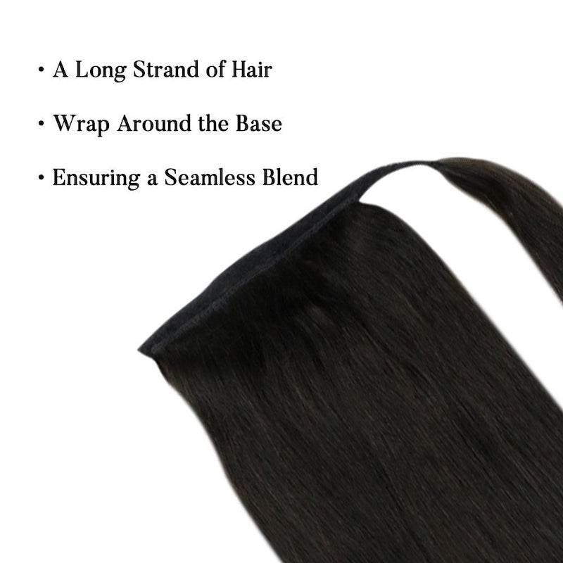 Ponytail Human Hair Clip in Hair Piece Ponytail Extension #1B Natural Black