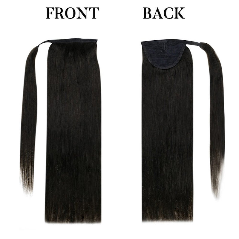 Ponytail Human Hair Clip in Hair Piece Ponytail Extension #1B Natural Black