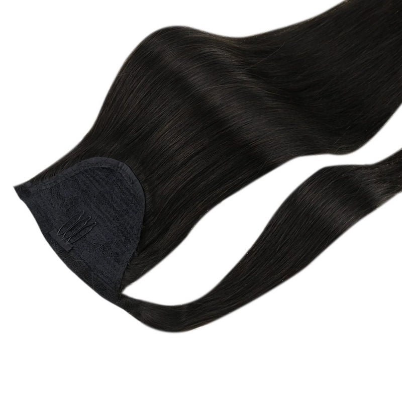 Ponytail Human Hair Clip in Hair Piece Ponytail Extension #1B Natural Black