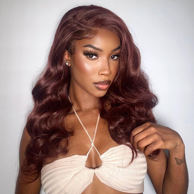 Reddish Brown Body Wave Wig 5x5 HD Lace Wig C Part Human Hair Wigs