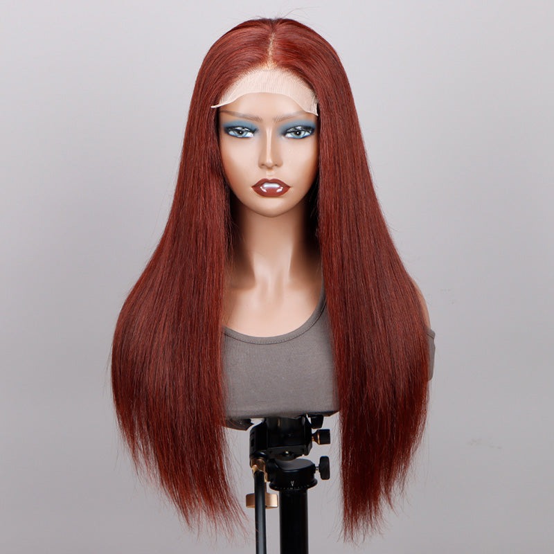 Reddish Brown Ultra Silky Straight 5x5 HD Lace Closure Wigs Mid Part Wig