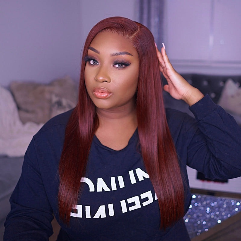 Reddish Brown Ultra Silky Straight 5x5 HD Lace Closure Wigs Mid Part Wig