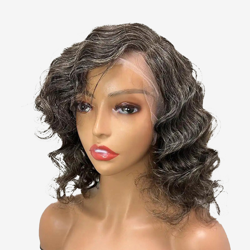 Salt And Pepper Human Hair Wigs Short Bob Glueless Lace Wigs