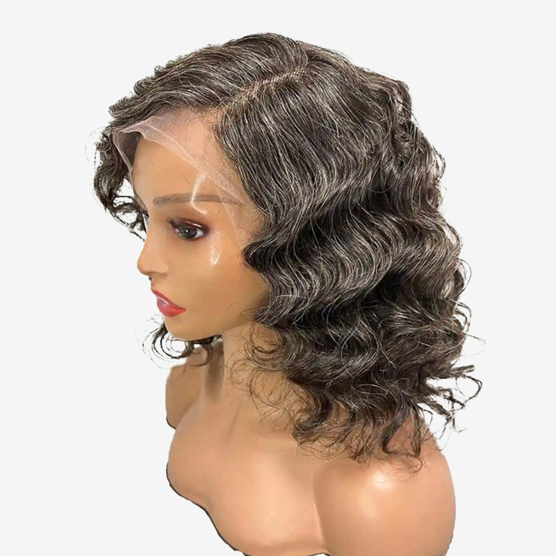 Salt And Pepper Human Hair Wigs Short Bob Glueless Lace Wigs