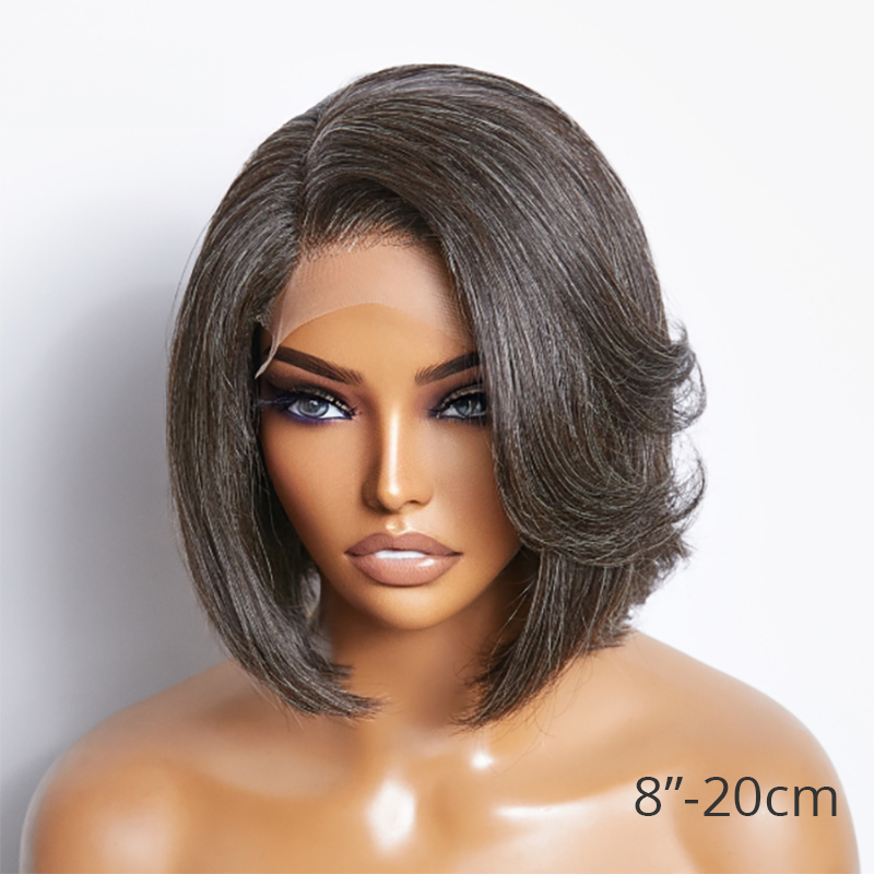Salt & Pepper Side Part Bob Style Glueless 4x4 Closure Lace Wig