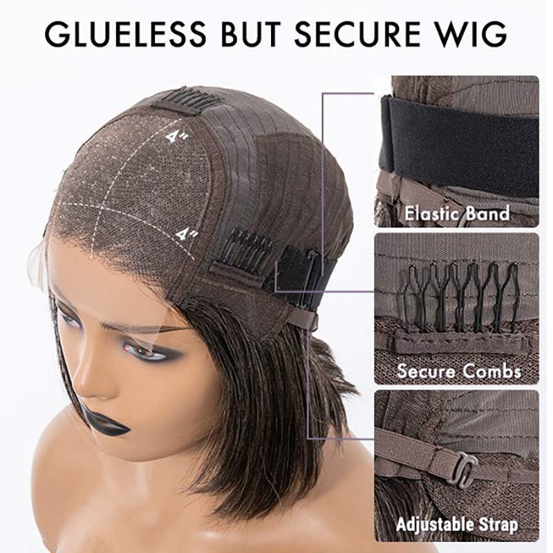 Salt & Pepper Side Part Bob Style Glueless 4x4 Closure Lace Wig