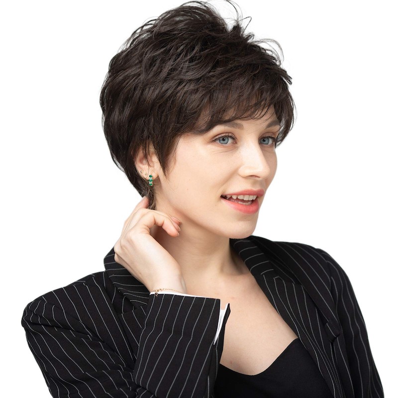 Short Dark Brown Synthetic Wigs for Women and Lady Pixie Cut Daily Wig