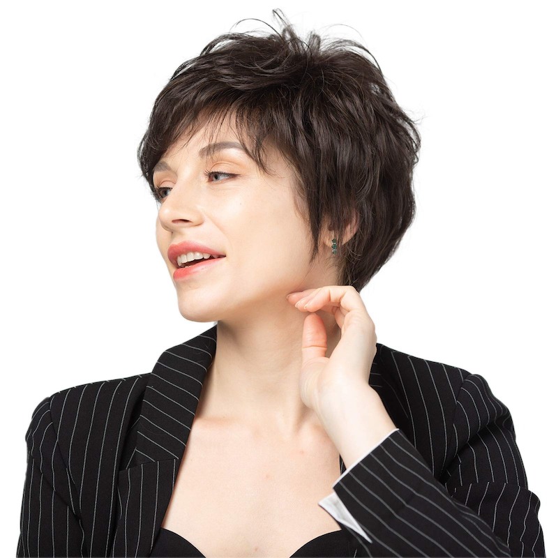 Short Dark Brown Synthetic Wigs for Women and Lady Pixie Cut Daily Wig
